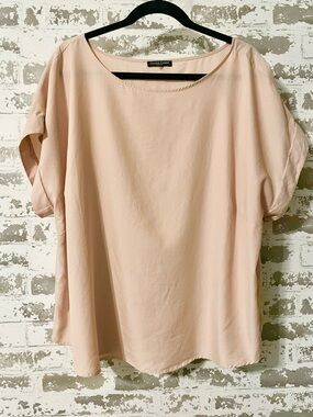Eileen Fisher Blush Pink Oversized Boxy Boat Neck Top Tunic XL